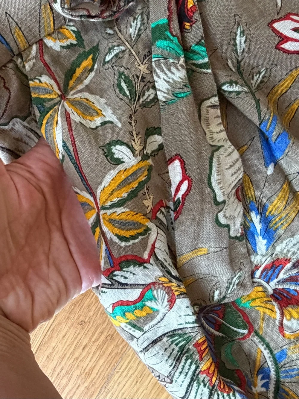 Banana Republic 100% Linen floral wide leg palazzo pants 12L 12 long khaki tan L